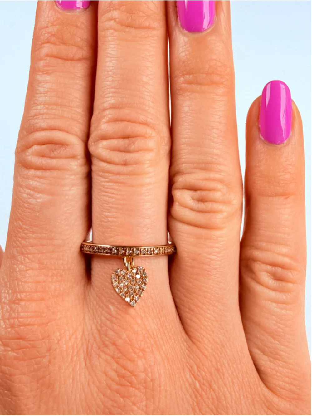 Gold Vermeil Love Heart Champagne Diamond Sterling Silver Charm Dangle Ring NWT